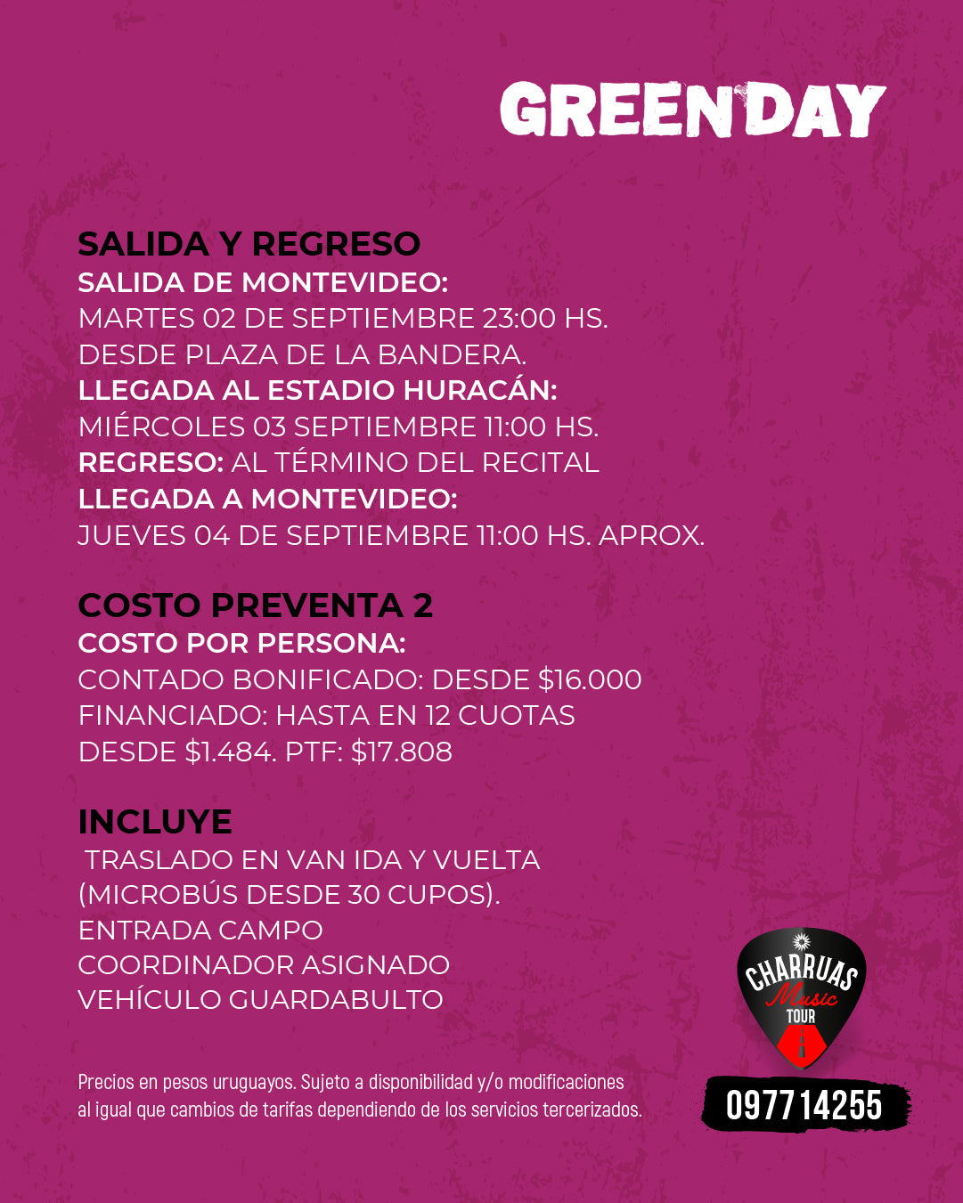 GREEN DAY en BUENOS AIRES - MIÉRCOLES 03 DE SETIEMBRE - ESTADIO HURACÁN