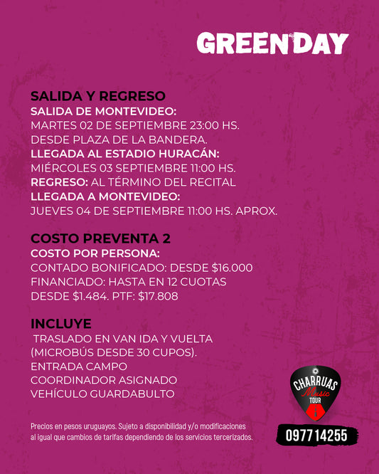 GREEN DAY en BUENOS AIRES - MIÉRCOLES 03 DE SETIEMBRE - ESTADIO HURACÁN